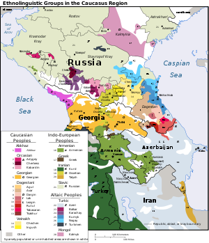 カフカス地方の言語グループ地図